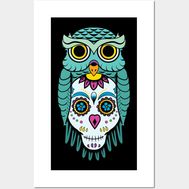 Cute Owl Sugar Skull Dia de los Muertos halloween Owl Gift Design Wall Art by Get Hopped Apparel